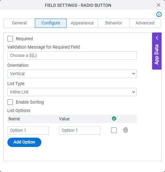 Configure tab