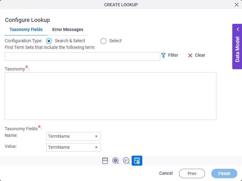 Configure Lookup Taxonomy Fields tab