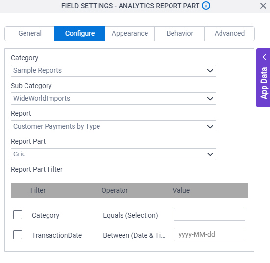 Configure tab