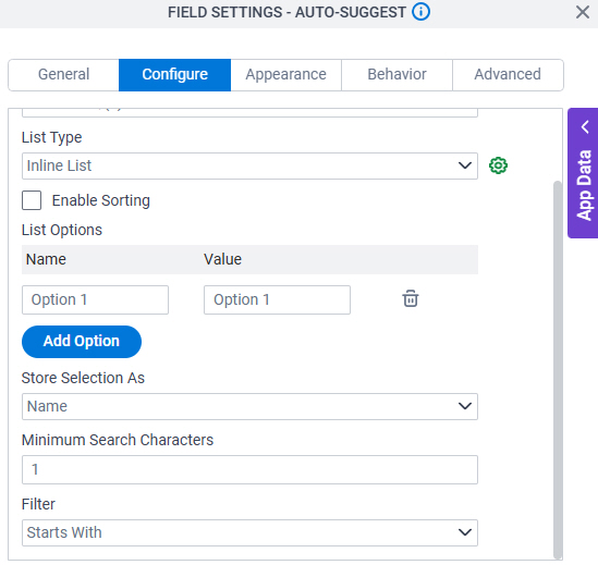 Configure tab