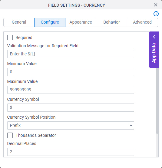 Configure tab