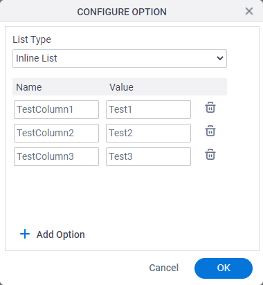 Configure Option screen