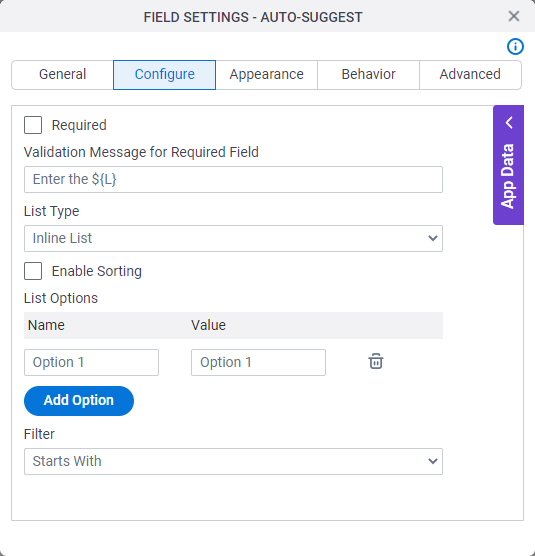 Configure tab