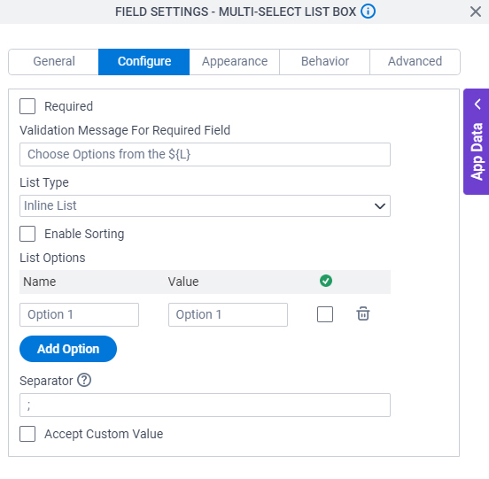 Configure tab