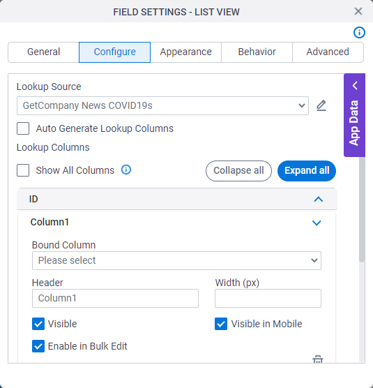 Configure tab