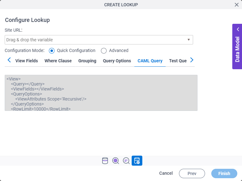 CAML Query tab