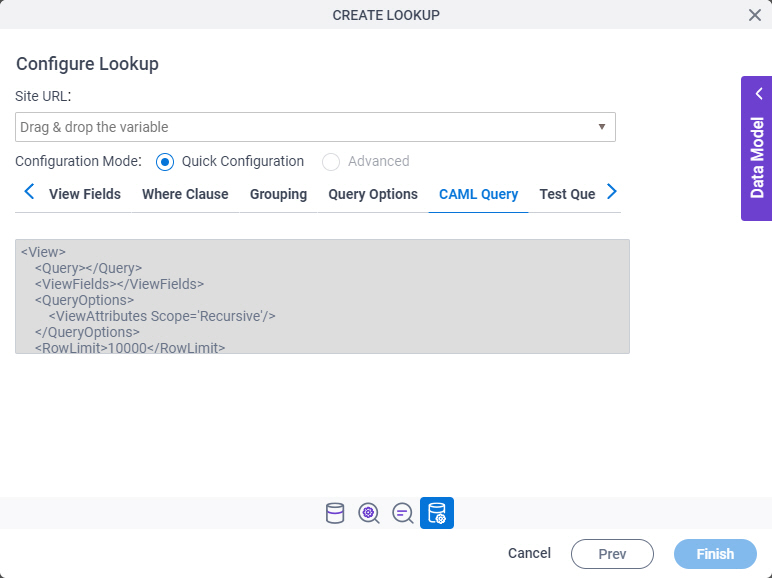 CAML Query tab