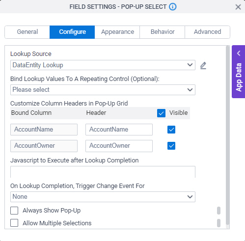 Configure tab