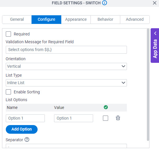 Configure tab