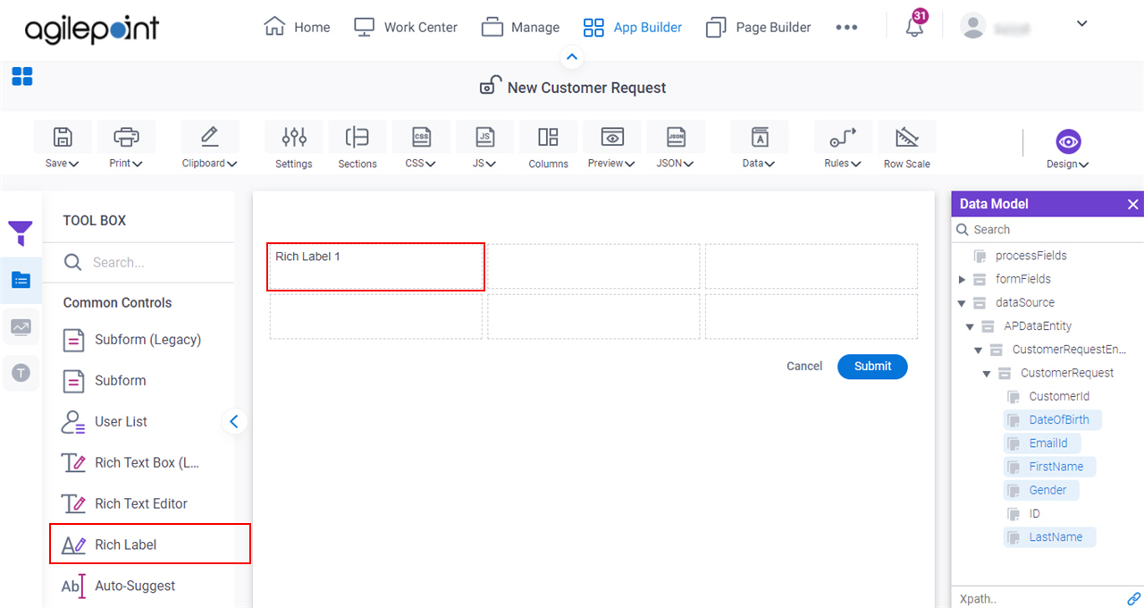 Rich Label Form Control