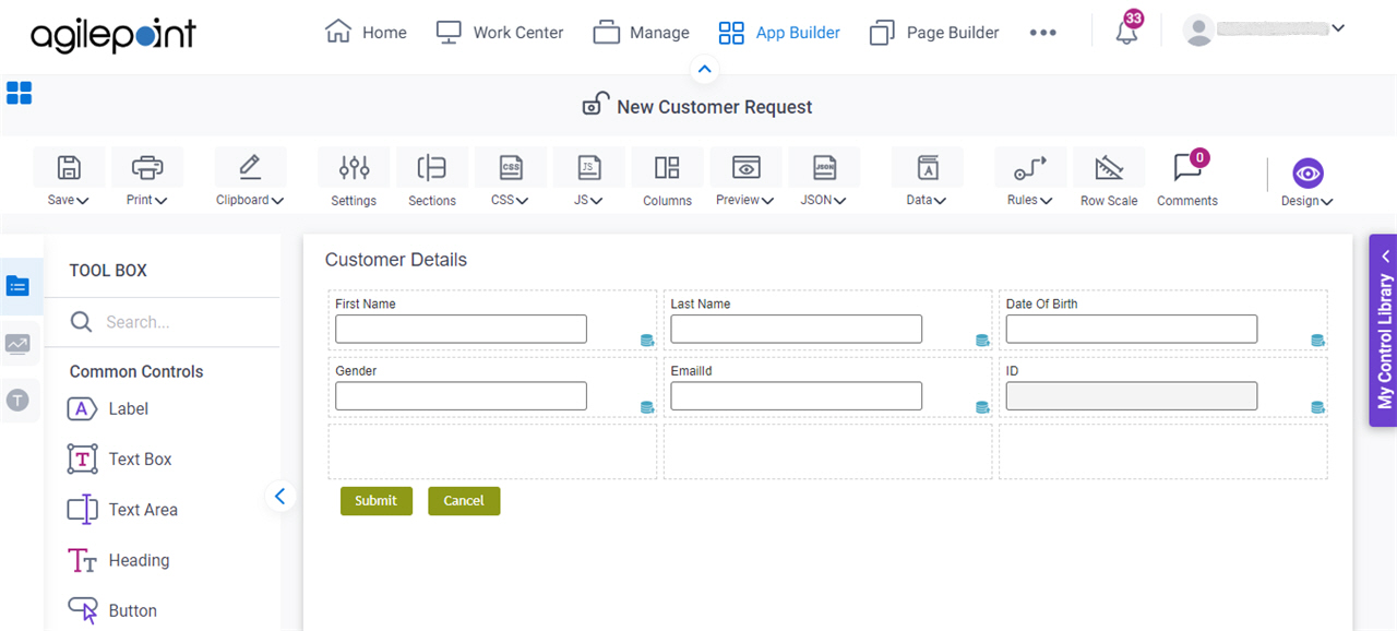 eForm Builder screen