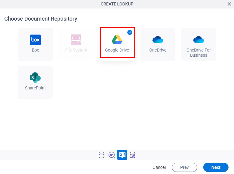 Choose Document Repository screen