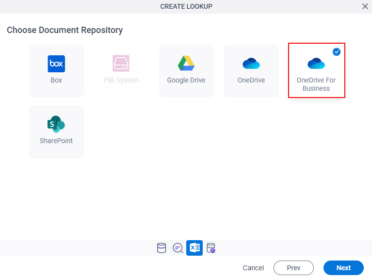 Choose Document Repository screen