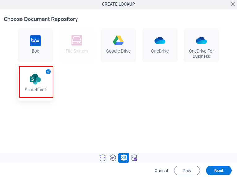 Choose Document Repository screen