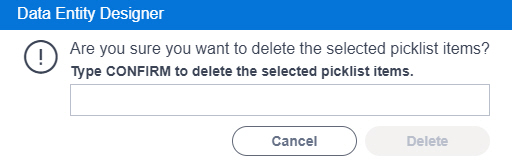 Delete Picklist Items screen