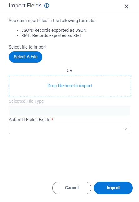 Import Fields screen