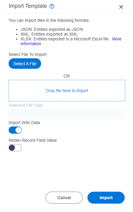 Import Template screen