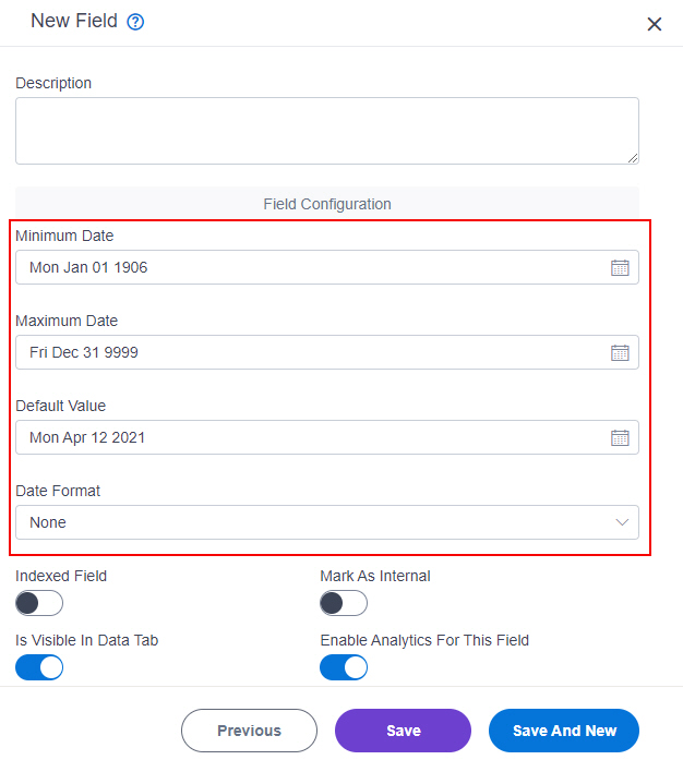 Date Field screen