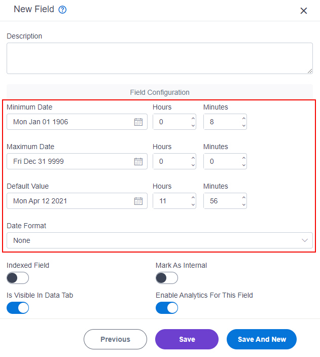 DateTime Field screen