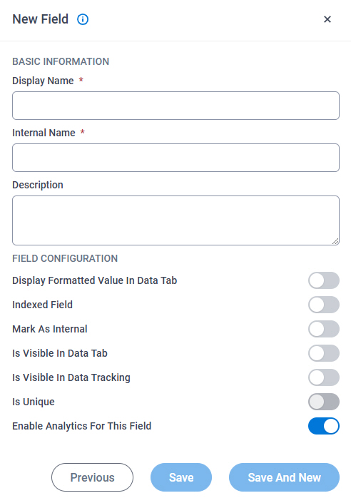 Common Fields screen