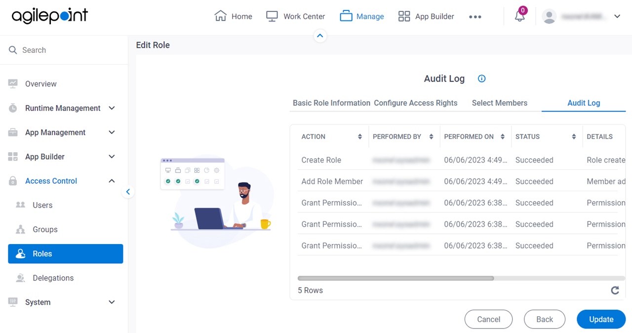 Edit Role Audit Log tab