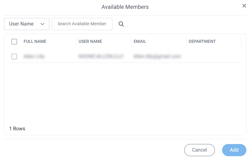 Permissions > Available Members screen