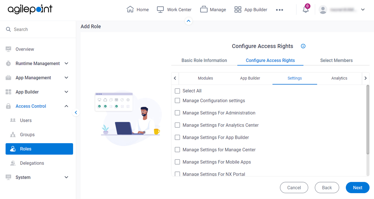 Add Role Configure Access Rights Settings tab