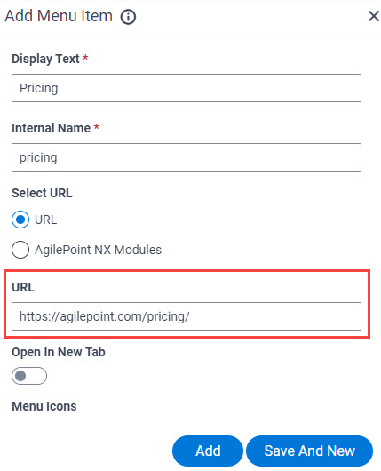 Add Menu Item URL