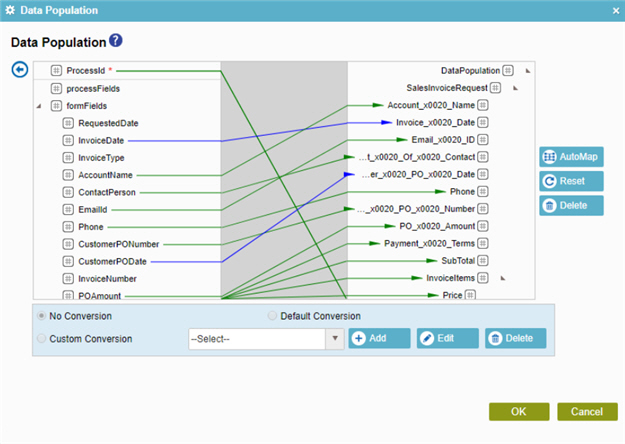 Data Population Schema Mapper screen