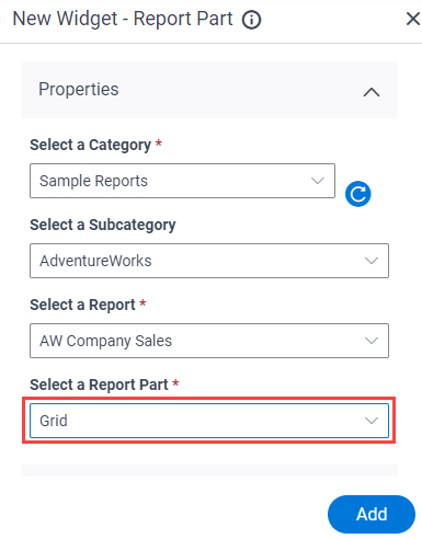 Select Report Part