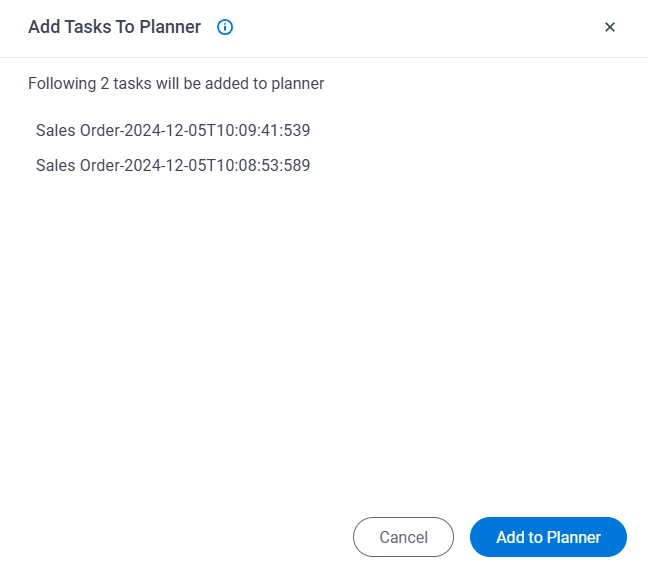 Add Tasks To Planner screen