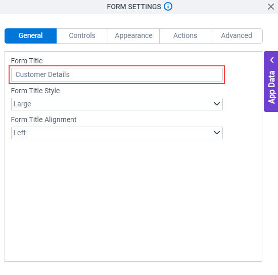 Form Settings General tab