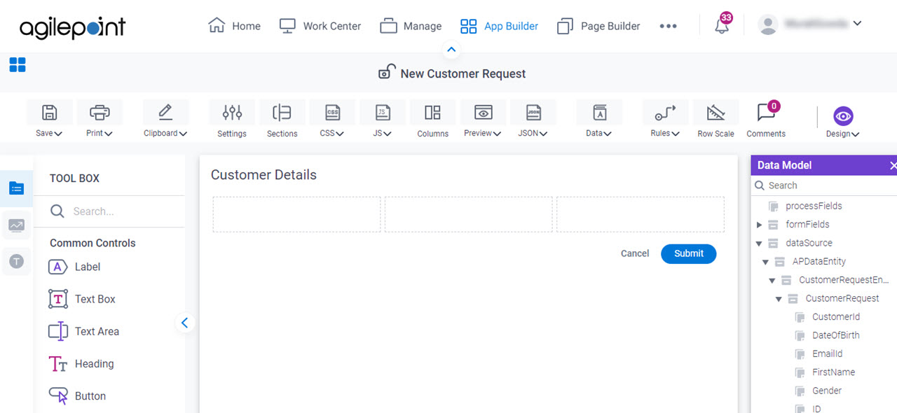 Customer Details Form screen