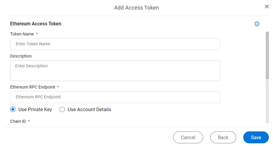 Ethereum Access Token Configuration screen