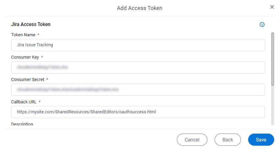 Jira Access Token Configuration screen