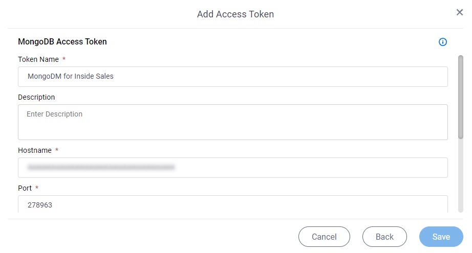 MongoDB Access Token Configuration screen