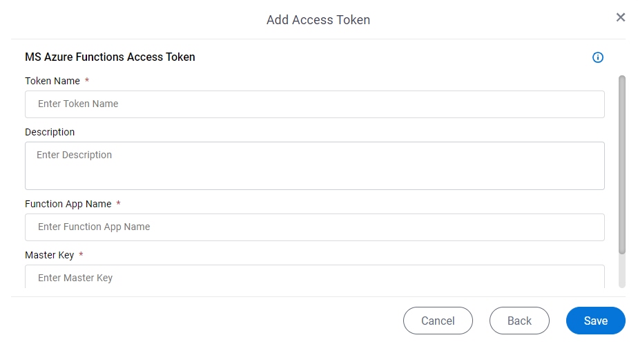 MS Azure Functions Access Token Configuration screen