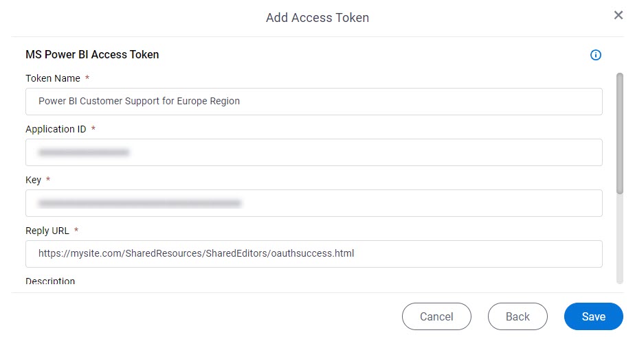 Power BI Access Token Configuration screen