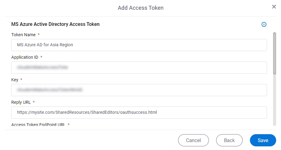 WAAD Access Token Configuration screen