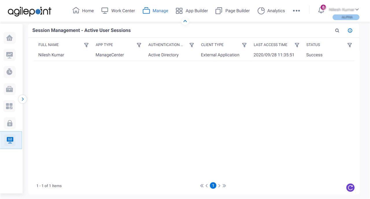 Session Management screen