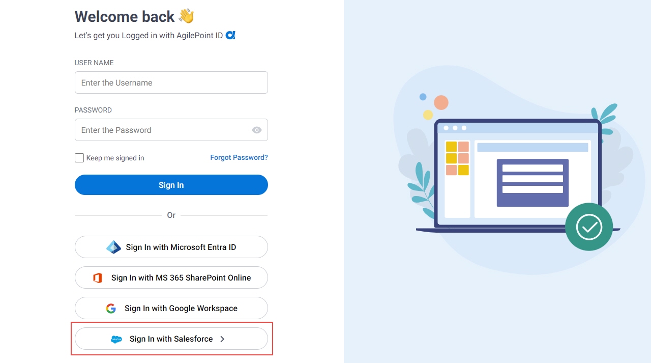 AgilePoint Sign In with Salesforce screen