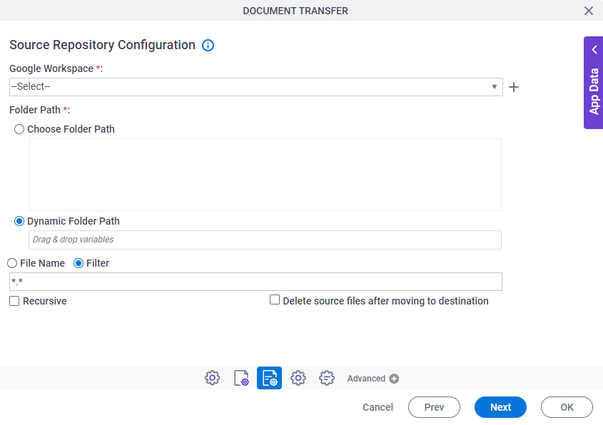 Sample file transfer repository configuration screen