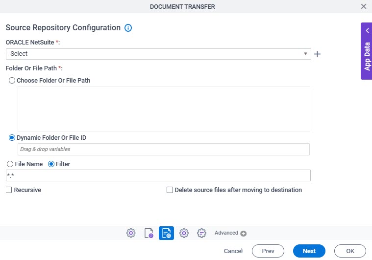 Sample file transfer repository configuration screen