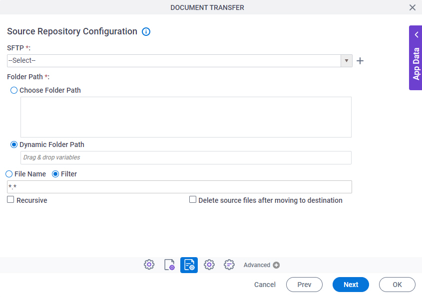 Sample file transfer repository configuration screen