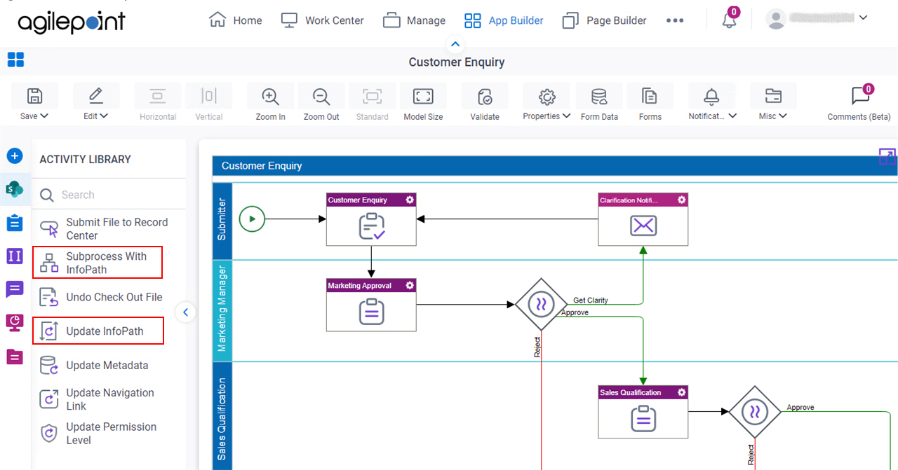 Process Activities for Infopath