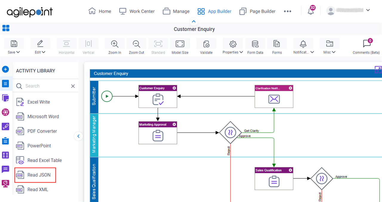 Process Activities for JSON