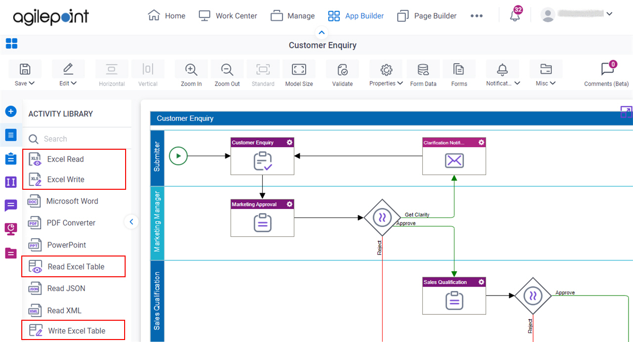 Process Activities for Excel Document