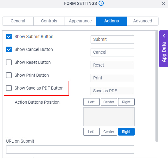 Form Settings screen