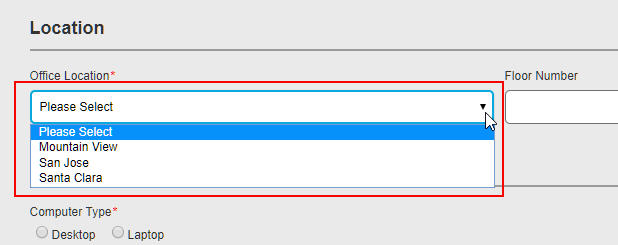 A drop-down list populated from a lookup