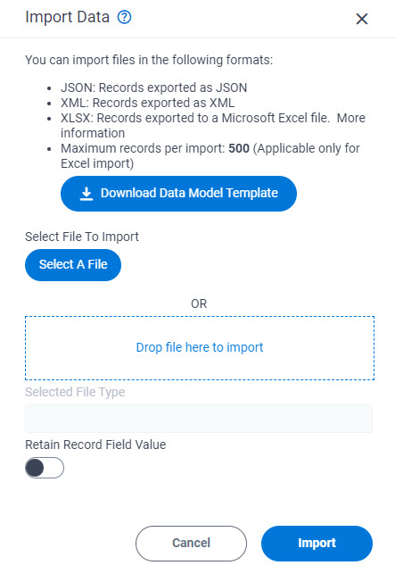 Import Data screen